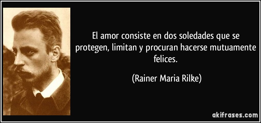 El amor consiste en dos soledades que se protegen, limitan y procuran hacerse mutuamente felices. (Rainer Maria Rilke)