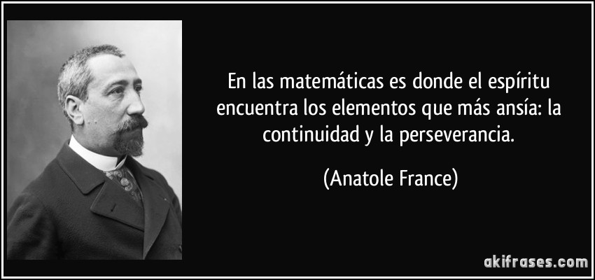 En las matemáticas es donde el espíritu encuentra los elementos que más ansía: la continuidad y la perseverancia. (Anatole France)