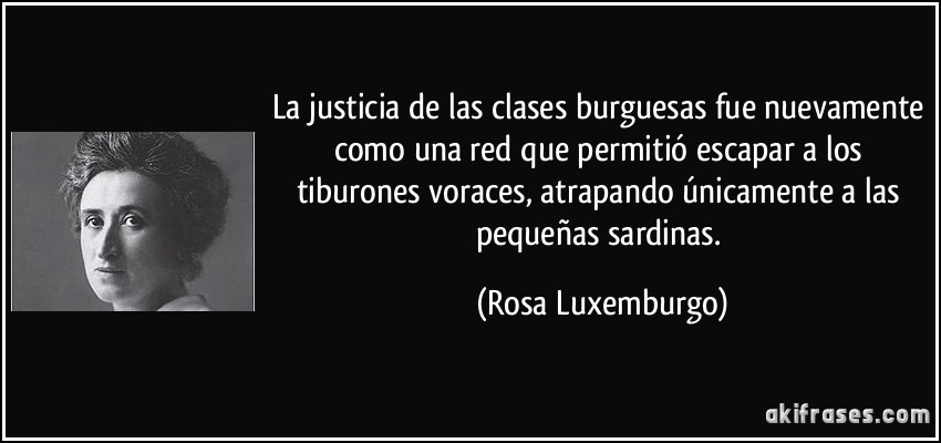La justicia de las clases burguesas fue nuevamente como una red que permitió escapar a los tiburones voraces, atrapando únicamente a las pequeñas sardinas. (Rosa Luxemburgo)