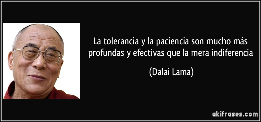 La tolerancia y la paciencia son mucho más profundas y efectivas que la mera indiferencia (Dalai Lama)