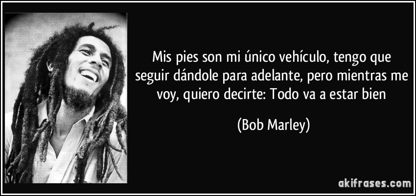 Mis pies son mi único vehículo, tengo que seguir dándole para adelante, pero mientras me voy, quiero decirte: Todo va a estar bien (Bob Marley)