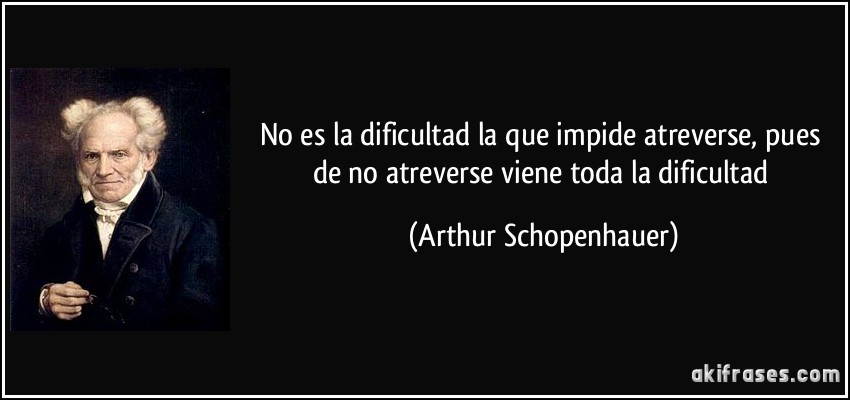 No es la dificultad la que impide atreverse, pues de no atreverse viene toda la dificultad (Arthur Schopenhauer)