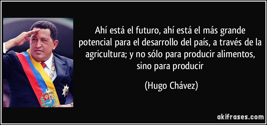 Ahí está el futuro, ahí está el más grande potencial para el desarrollo del país, a través de la agricultura; y no sólo para producir alimentos, sino para producir (Hugo Chávez)