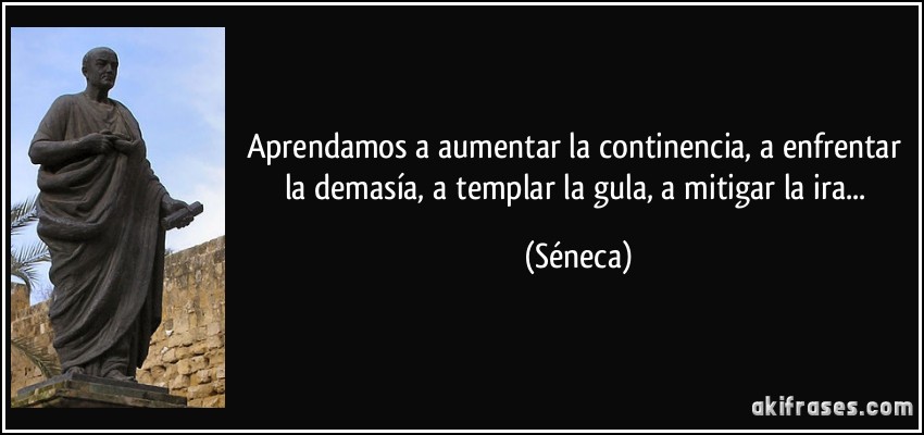 Aprendamos a aumentar la continencia, a enfrentar la demasía, a templar la gula, a mitigar la ira... (Séneca)