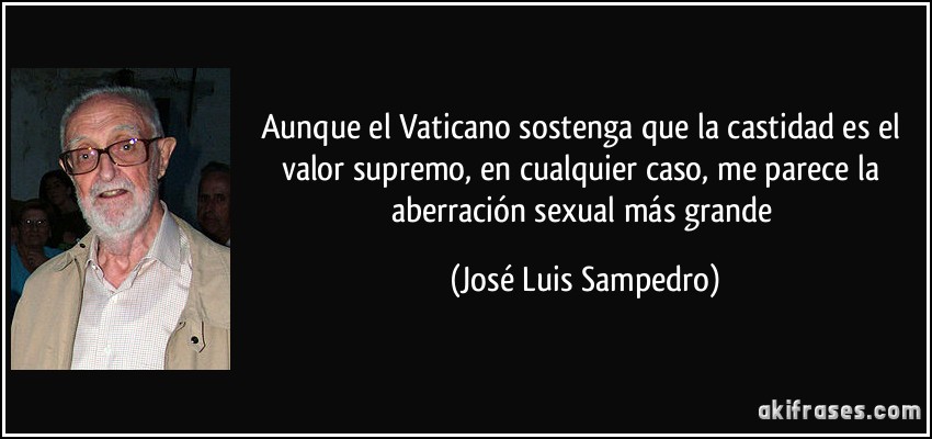 Aunque el Vaticano sostenga que la castidad es el valor supremo, en cualquier caso, me parece la aberración sexual más grande (José Luis Sampedro)