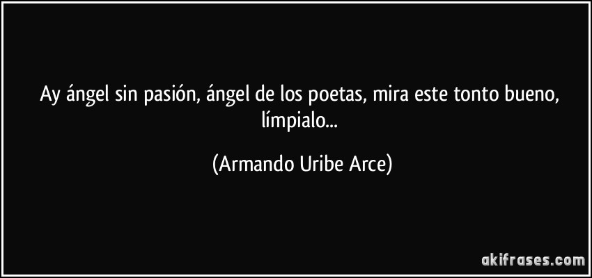 Ay ángel sin pasión, ángel de los poetas, mira este tonto bueno, límpialo... (Armando Uribe Arce)
