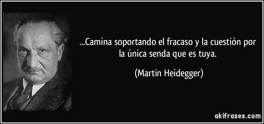...Camina soportando el fracaso y la cuestión por la única senda que es tuya. (Martin Heidegger)