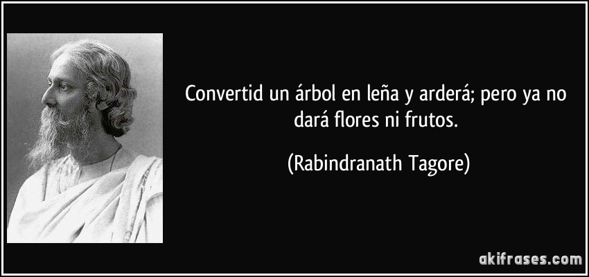 Convertid un árbol en leña y arderá; pero ya no dará flores ni frutos. (Rabindranath Tagore)