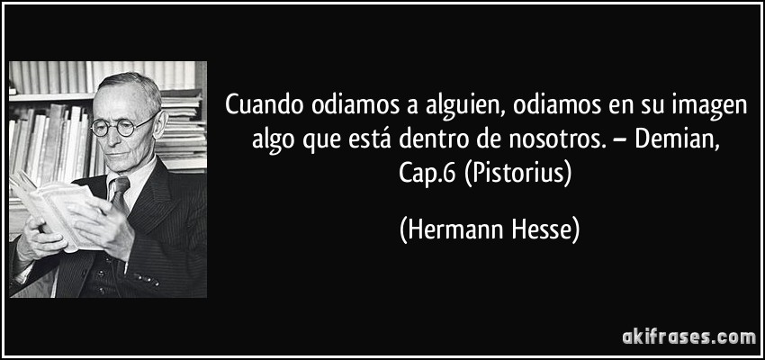 Cuando odiamos a alguien, odiamos en su imagen algo que está dentro de nosotros. – Demian, Cap.6 (Pistorius) (Hermann Hesse)
