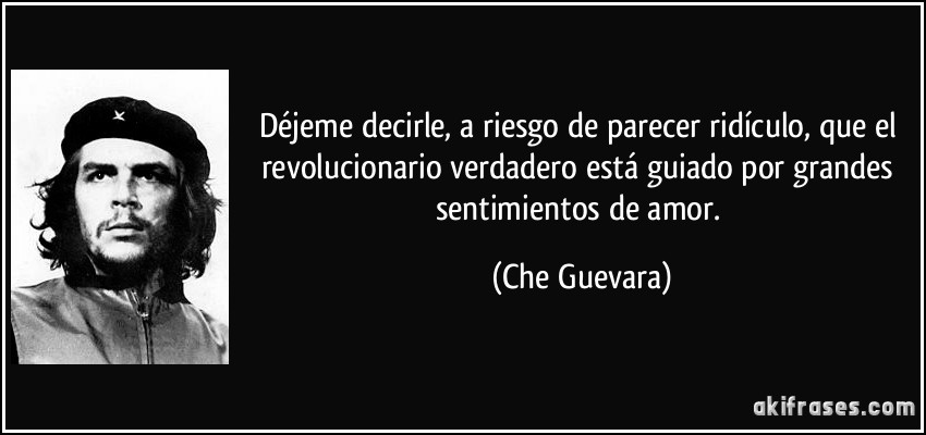 Déjeme decirle, a riesgo de parecer ridículo, que el revolucionario verdadero está guiado por grandes sentimientos de amor. (Che Guevara)