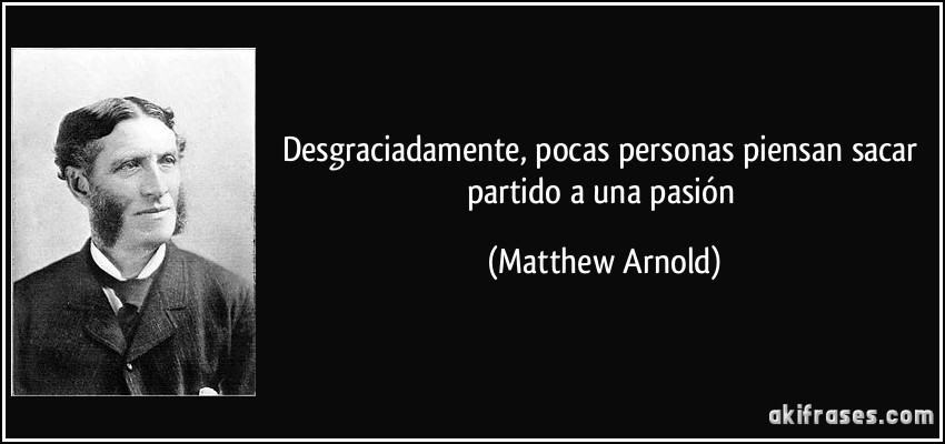 Desgraciadamente, pocas personas piensan sacar partido a una pasión (Matthew Arnold)