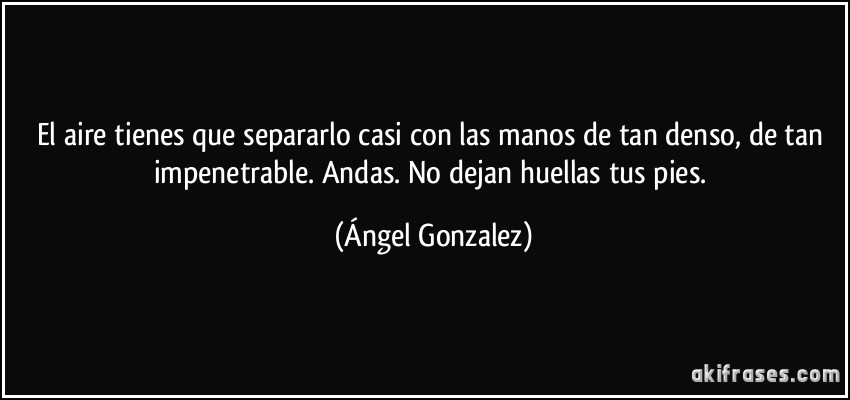 El aire tienes que separarlo casi con las manos de tan denso, de tan impenetrable. Andas. No dejan huellas tus pies. (Ángel Gonzalez)