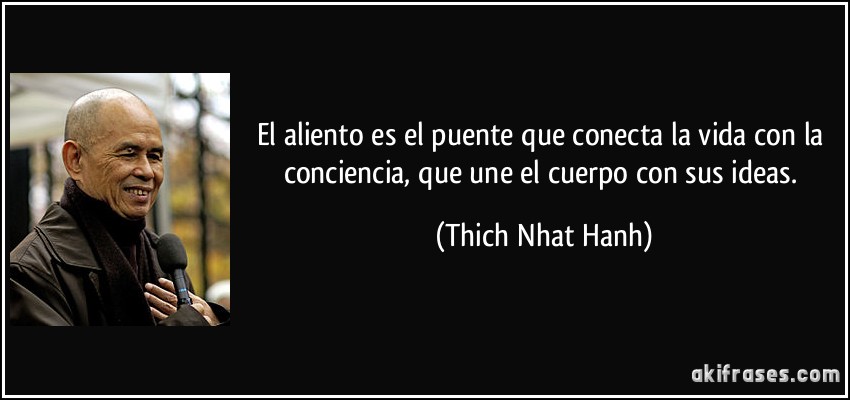 El aliento es el puente que conecta la vida con la conciencia, que une el cuerpo con sus ideas. (Thich Nhat Hanh)