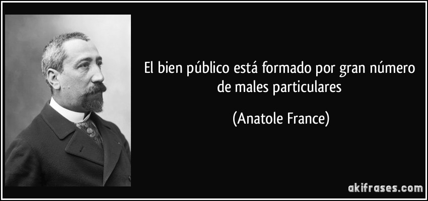 El bien público está formado por gran número de males particulares (Anatole France)