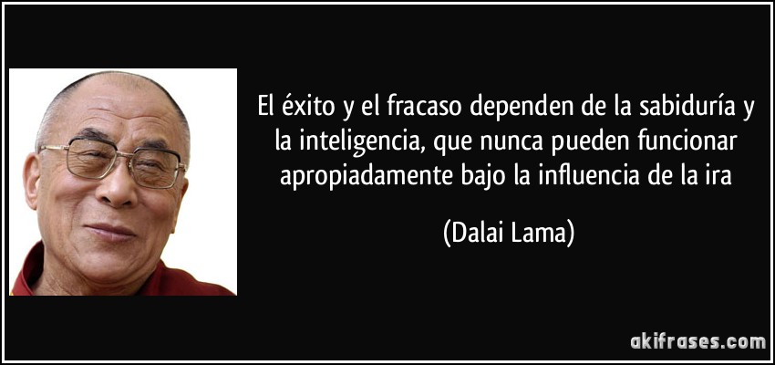 El éxito y el fracaso dependen de la sabiduría y la inteligencia, que nunca pueden funcionar apropiadamente bajo la influencia de la ira (Dalai Lama)
