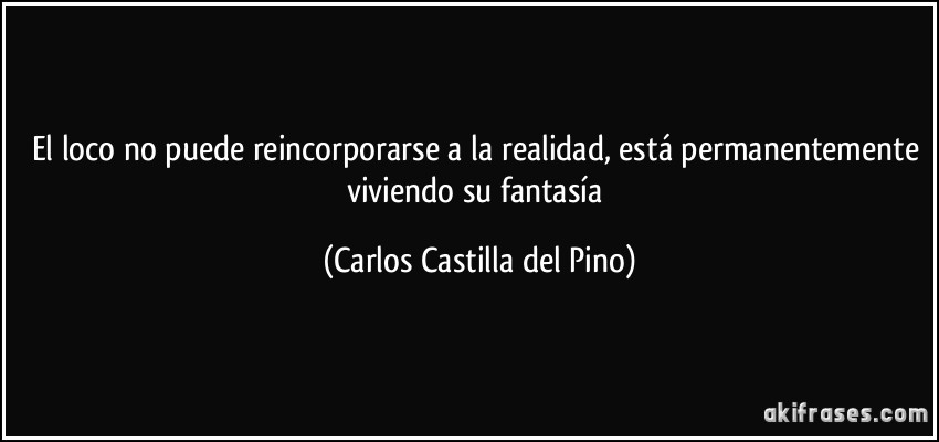 El loco no puede reincorporarse a la realidad, está permanentemente viviendo su fantasía (Carlos Castilla del Pino)
