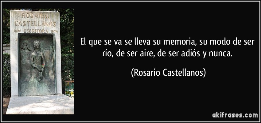 El que se va se lleva su memoria, su modo de ser río, de ser aire, de ser adiós y nunca. (Rosario Castellanos)