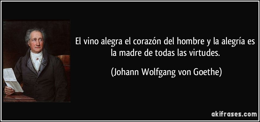 El vino alegra el corazón del hombre y la alegría es la madre de todas las virtudes. (Johann Wolfgang von Goethe)