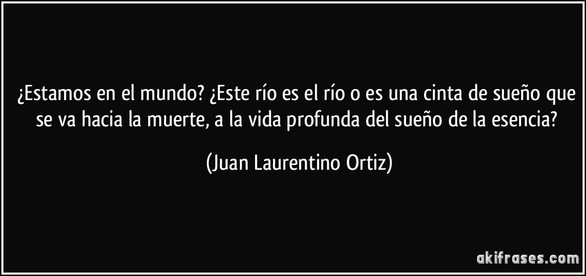 ¿Estamos en el mundo? ¿Este río es el río o es una cinta de sueño que se va hacia la muerte, a la vida profunda del sueño de la esencia? (Juan Laurentino Ortiz)