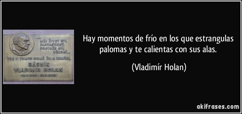 Hay momentos de frío en los que estrangulas palomas y te calientas con sus alas. (Vladimír Holan)