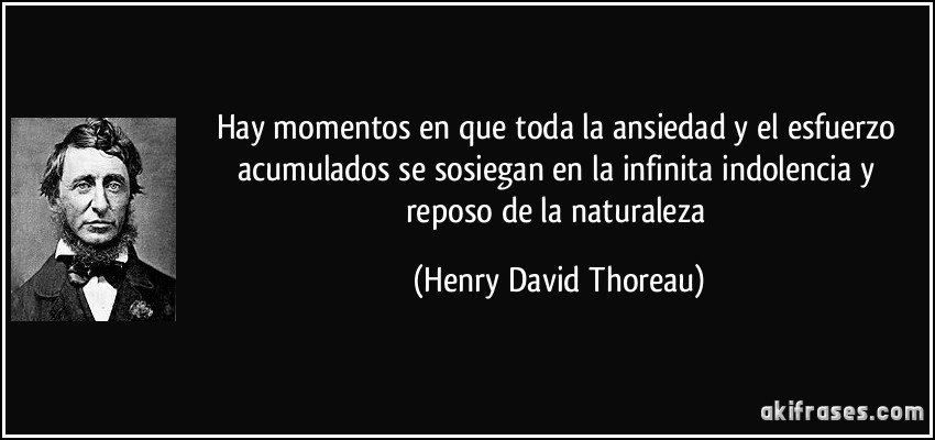 Hay momentos en que toda la ansiedad y el esfuerzo acumulados se sosiegan en la infinita indolencia y reposo de la naturaleza (Henry David Thoreau)