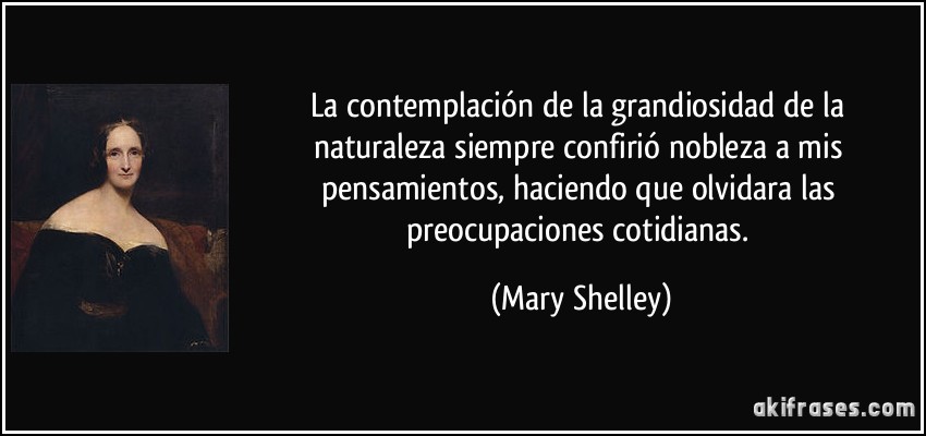 La contemplación de la grandiosidad de la naturaleza siempre confirió nobleza a mis pensamientos, haciendo que olvidara las preocupaciones cotidianas. (Mary Shelley)
