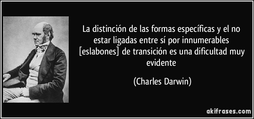 La distinción de las formas específicas y el no estar ligadas entre sí por innumerables [eslabones] de transición es una dificultad muy evidente (Charles Darwin)