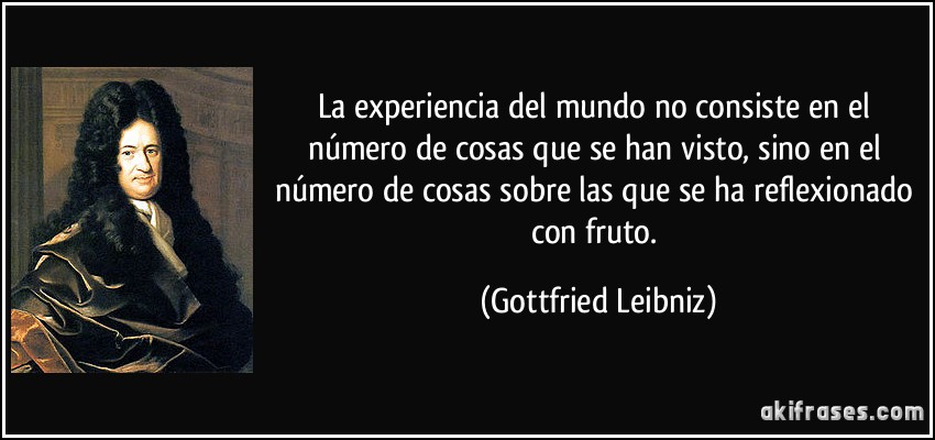 La experiencia del mundo no consiste en el número de cosas que se han visto, sino en el número de cosas sobre las que se ha reflexionado con fruto. (Gottfried Leibniz)