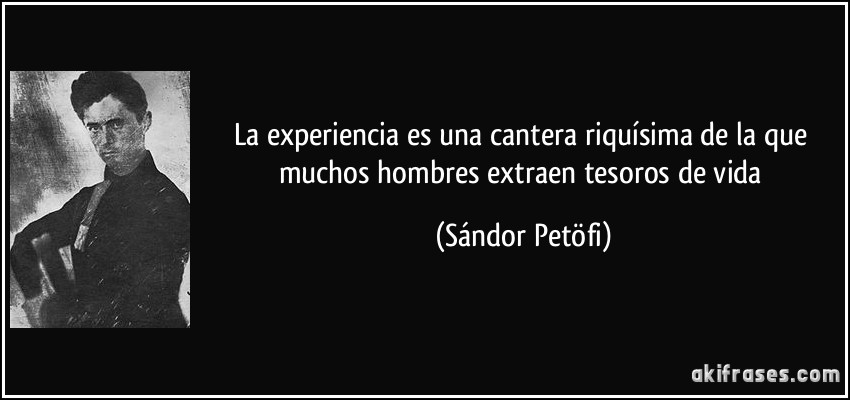 La experiencia es una cantera riquísima de la que muchos hombres extraen tesoros de vida (Sándor Petöfi)