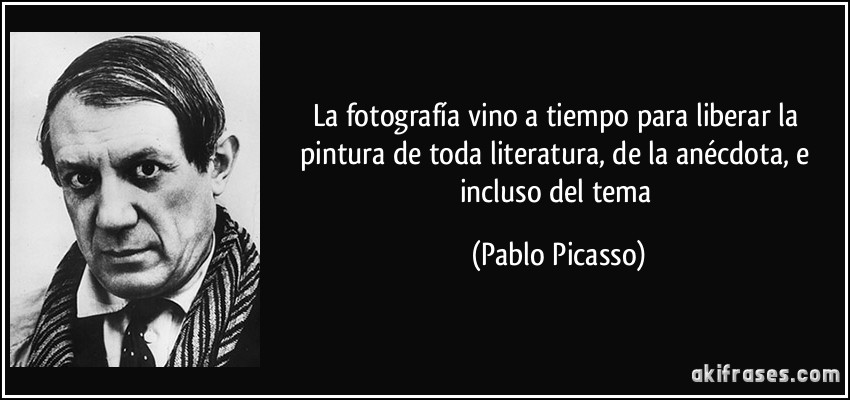 La fotografía vino a tiempo para liberar la pintura de toda literatura, de la anécdota, e incluso del tema (Pablo Picasso)