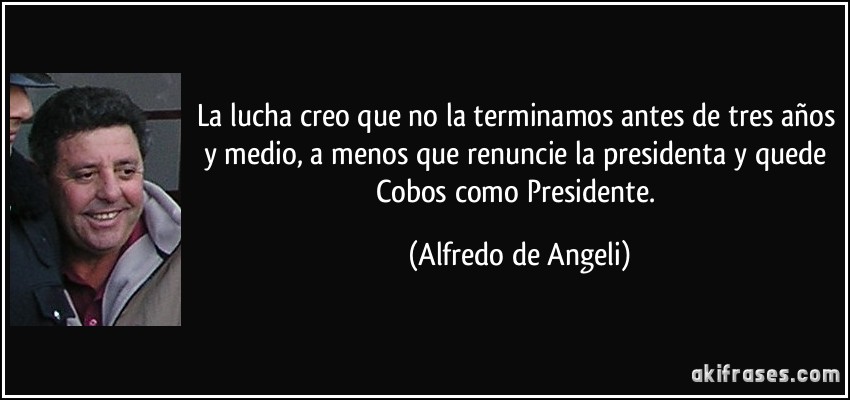 La lucha creo que no la terminamos antes de tres años y medio, a menos que renuncie la presidenta y quede Cobos como Presidente. (Alfredo de Angeli)