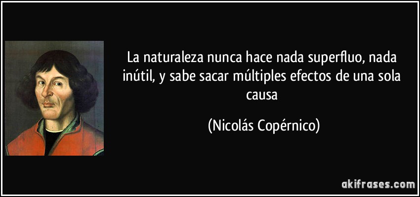 La naturaleza nunca hace nada superfluo, nada inútil, y sabe sacar múltiples efectos de una sola causa (Nicolás Copérnico)