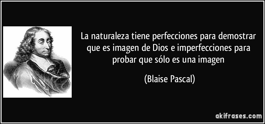 La naturaleza tiene perfecciones para demostrar que es imagen de Dios e imperfecciones para probar que sólo es una imagen (Blaise Pascal)