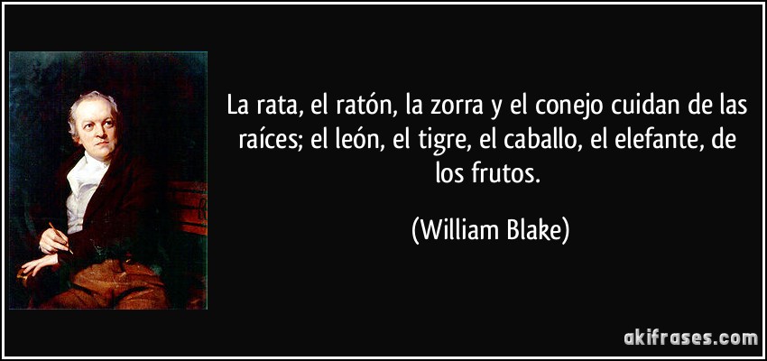 La rata, el ratón, la zorra y el conejo cuidan de las raíces; el león, el tigre, el caballo, el elefante, de los frutos. (William Blake)