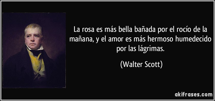 La rosa es más bella bañada por el rocío de la mañana, y el amor es más hermoso humedecido por las lágrimas. (Walter Scott)