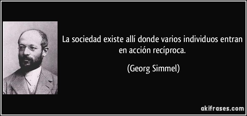 La sociedad existe allí donde varios individuos entran en acción recíproca. (Georg Simmel)