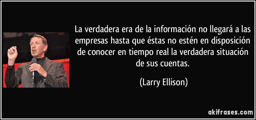 La verdadera era de la información no llegará a las empresas hasta que éstas no estén en disposición de conocer en tiempo real la verdadera situación de sus cuentas. (Larry Ellison)