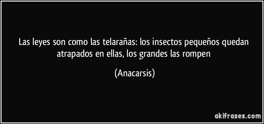 Las leyes son como las telarañas: los insectos pequeños quedan atrapados en ellas, los grandes las rompen (Anacarsis)