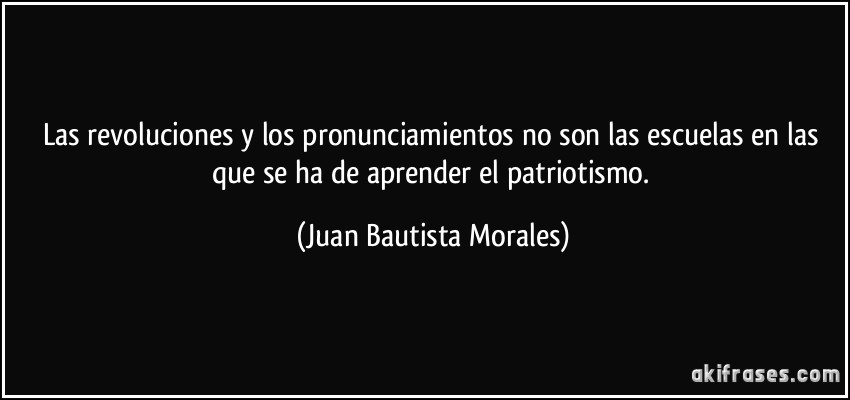 Las revoluciones y los pronunciamientos no son las escuelas en las que se ha de aprender el patriotismo. (Juan Bautista Morales)