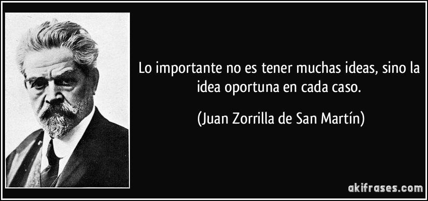 Lo importante no es tener muchas ideas, sino la idea oportuna en cada caso. (Juan Zorrilla de San Martín)