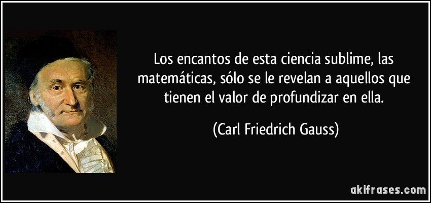 Los encantos de esta ciencia sublime, las matemáticas, sólo se le revelan a aquellos que tienen el valor de profundizar en ella. (Carl Friedrich Gauss)
