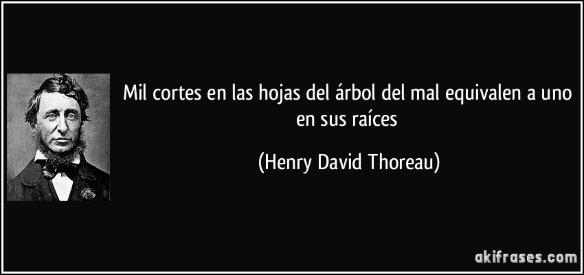 Mil cortes en las hojas del árbol del mal equivalen a uno en sus raíces (Henry David Thoreau)