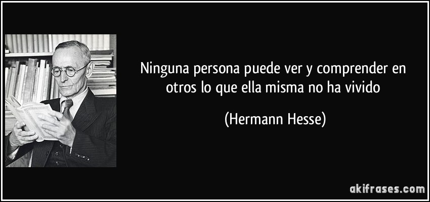 Ninguna persona puede ver y comprender en otros lo que ella misma no ha vivido (Hermann Hesse)