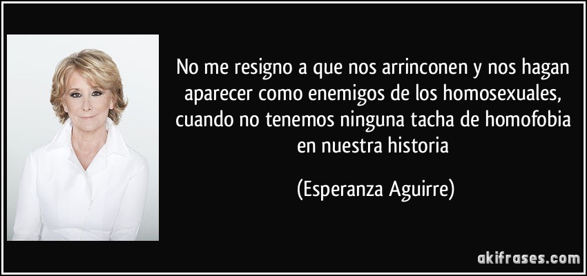 No me resigno a que nos arrinconen y nos hagan aparecer como enemigos de los homosexuales, cuando no tenemos ninguna tacha de homofobia en nuestra historia (Esperanza Aguirre)
