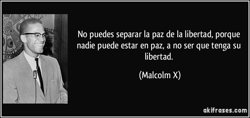 No puedes separar la paz de la libertad, porque nadie puede estar en paz, a no ser que tenga su libertad. (Malcolm X)