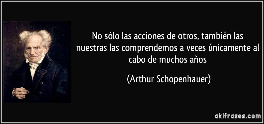 No sólo las acciones de otros, también las nuestras las comprendemos a veces únicamente al cabo de muchos años (Arthur Schopenhauer)