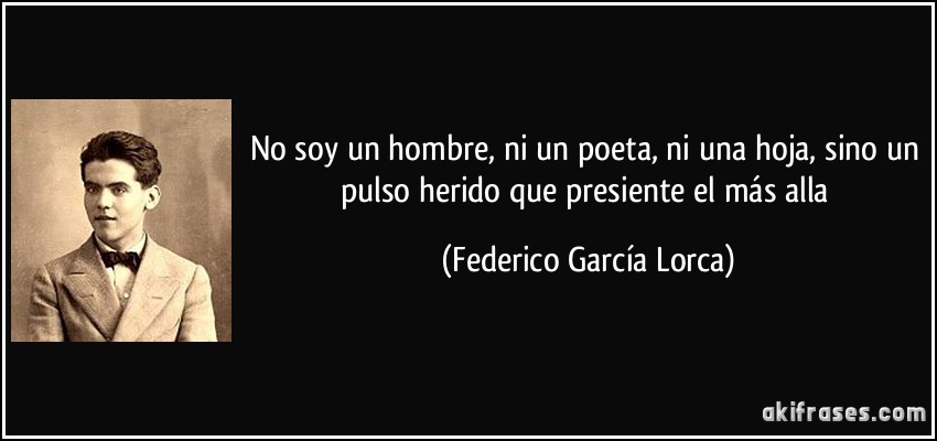 No soy un hombre, ni un poeta, ni una hoja, sino un pulso herido que presiente el más alla (Federico García Lorca)