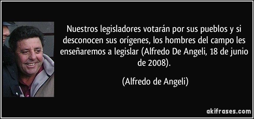 Nuestros legisladores votarán por sus pueblos y si desconocen sus orígenes, los hombres del campo les enseñaremos a legislar (Alfredo De Angeli, 18 de junio de 2008). (Alfredo de Angeli)