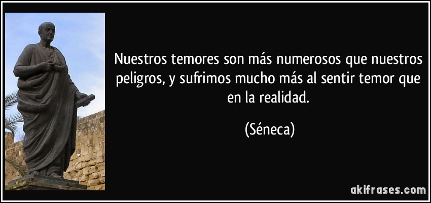 Nuestros temores son más numerosos que nuestros peligros, y sufrimos mucho más al sentir temor que en la realidad. (Séneca)