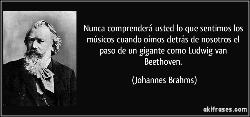 Nunca comprenderá usted lo que sentimos los músicos cuando oímos detrás de nosotros el paso de un gigante como Ludwig van Beethoven. (Johannes Brahms)